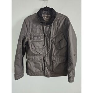 Barbour International Original Wax Motorcycle Coat Gray Corduroy Collar Medium